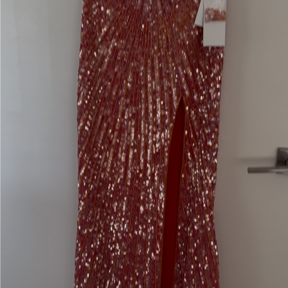 Red Sequin Gown with Plunging Neckline - Picture 5 of 7